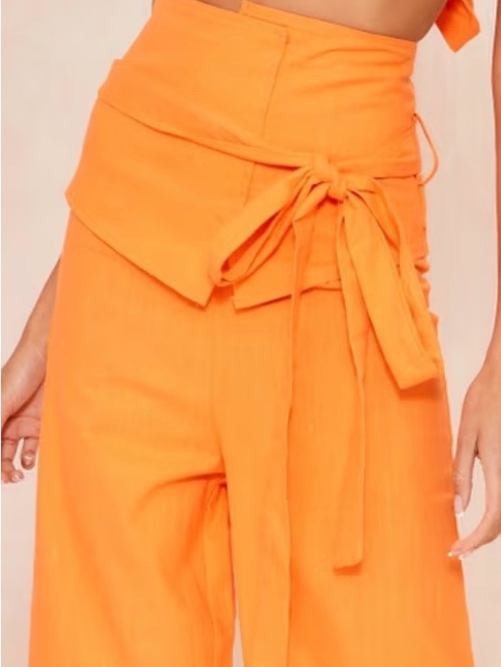 Pretty Little Things Bright Orange Oversized Belted High Waisted Wide Leg Pants